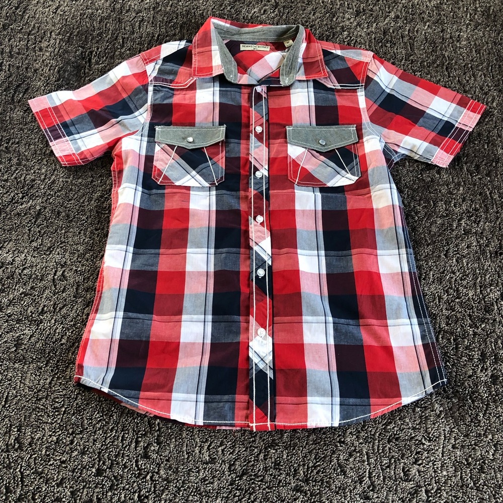 Beans & Bones Short Sleeve Plaid Shirt Button Up